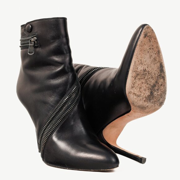 Brian Atwood Nebula Black Tumbled Nubuck Leather Zip-Detail Pointed-Toe Booties - Picture 4 of 11